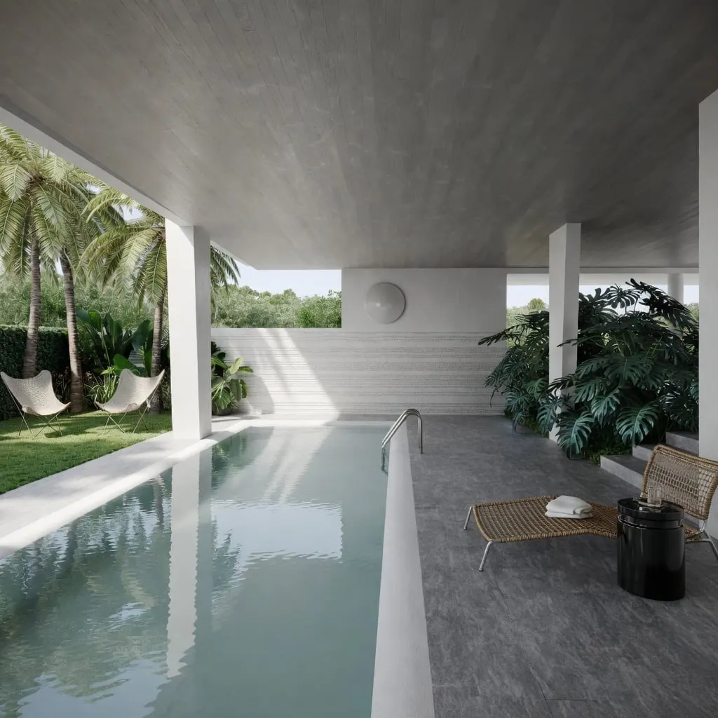 Rendered Façade & Pool House — after